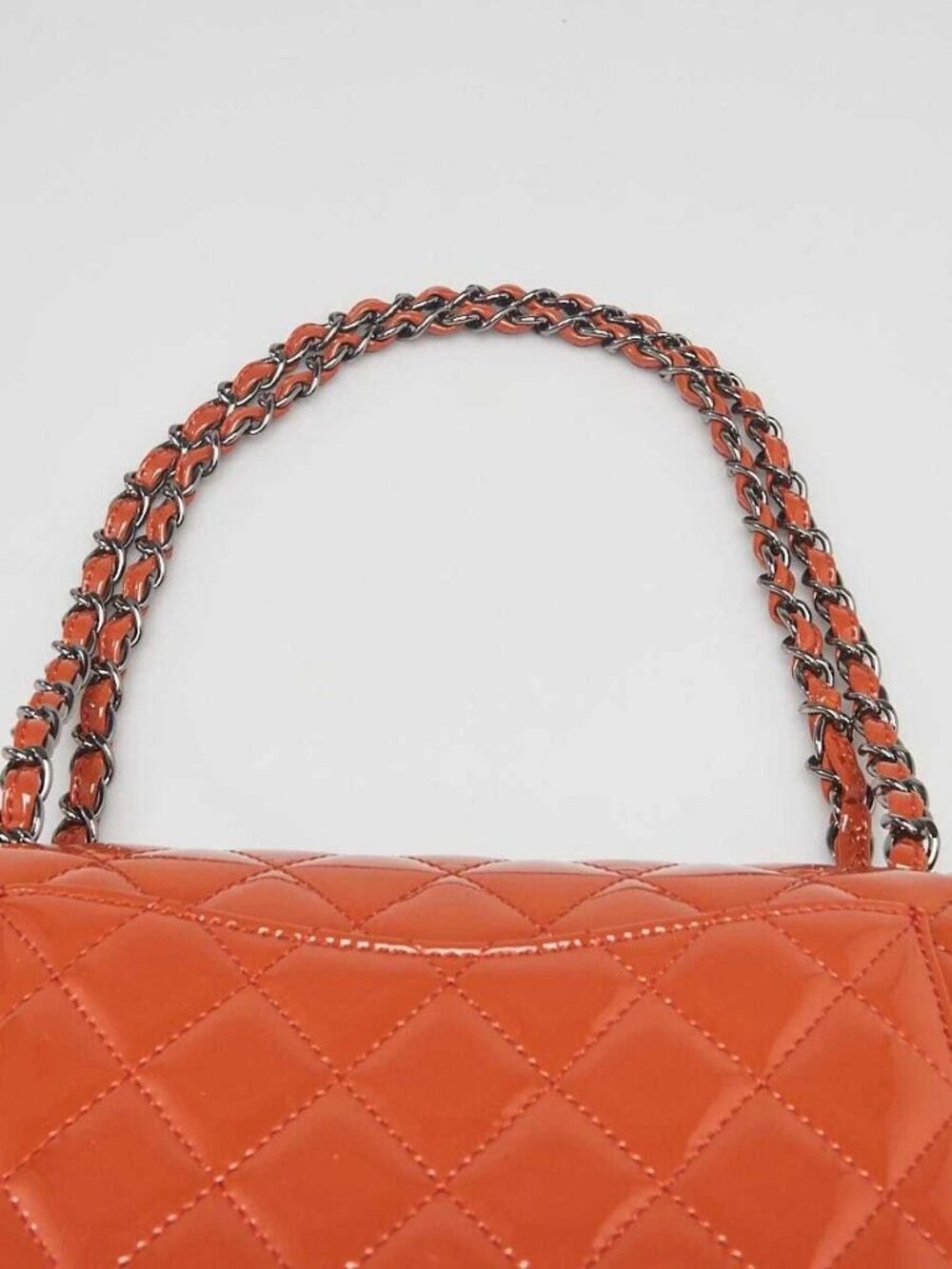 Chanel Orange Quilted Patent Leather Classic Medium Double Flap Bag - Picture 7 of 10